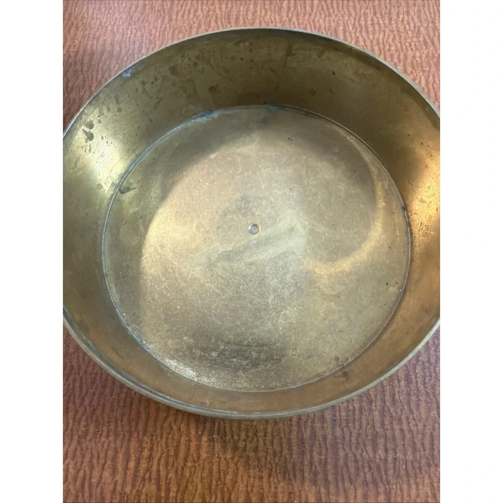Vintage Round Brass Trinket Dish with Lid Painted Enamel Floral Design 4